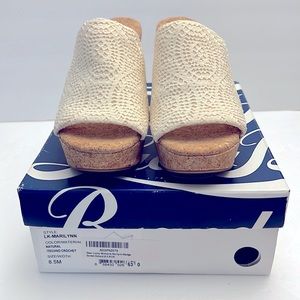 Lucky Brand Marilynn Crochet Wedge Cork Sandal Size 8.5, worn once.